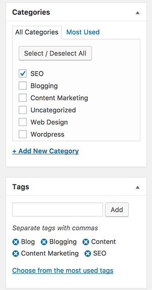 categories and tags wordpress seo