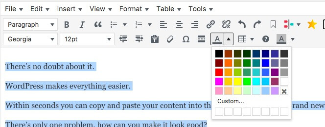 Change colour of text in WordPress