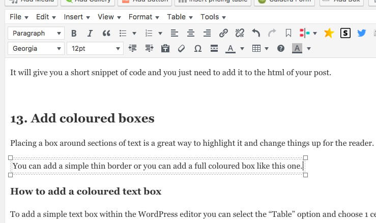 Add text inside a box in WordPress