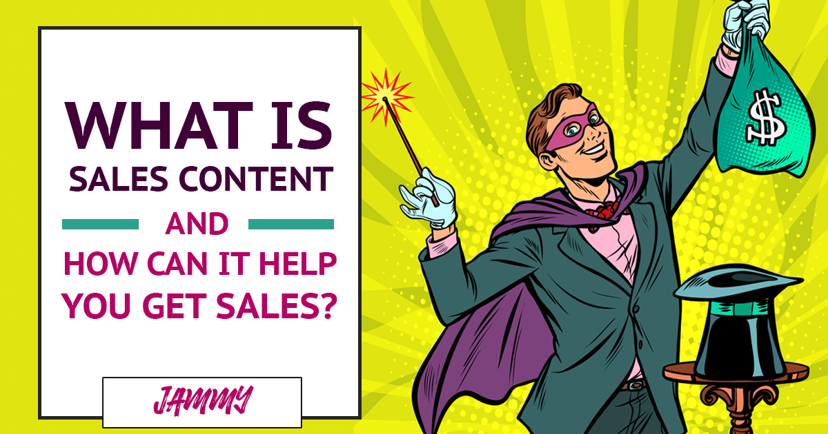 Magician with a Bag Of Money next to the Test: 'What is Sales Content?'
